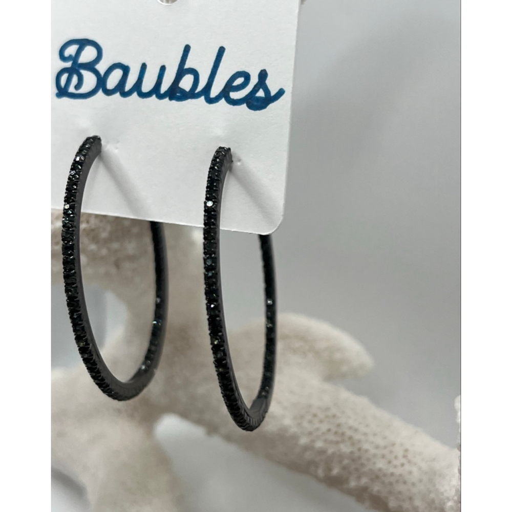 Baubles Silver Black Austrian Crystals Hoop Earrings